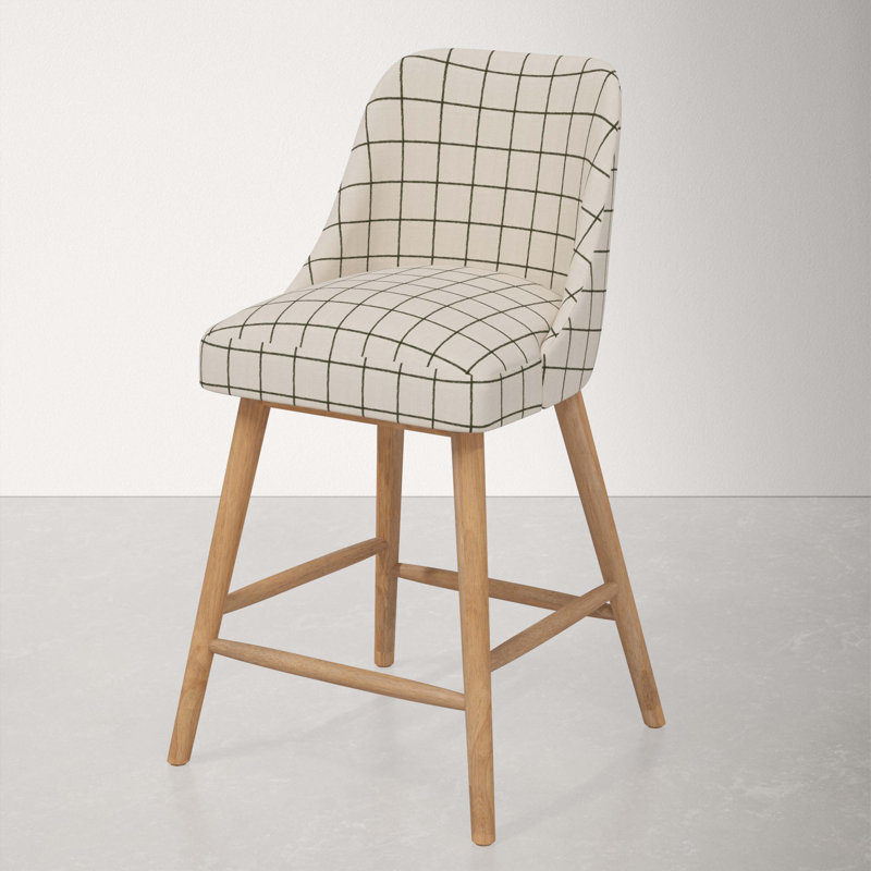 Tabouret de bar et de comptoir Gallie, Tabouret de comptoir (hauteur de siège de 27 po), Bois naturel, Ligne verte Tattersall