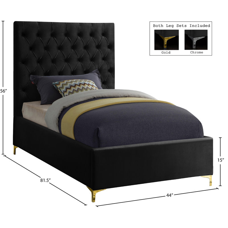 Dermott Upholstered Platform Bed, Twin, Black Velvet