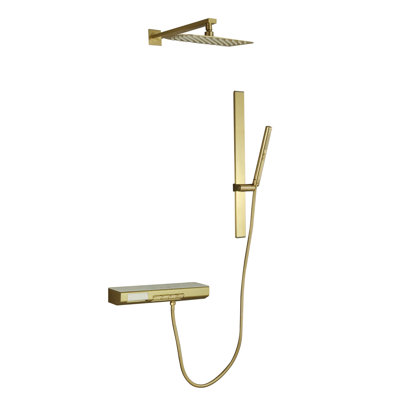 Brushed Gold Rainfall Shower System Combo-12" Wall-Mounted Shower Kit with 2-in-1 Handheld Spray, Adjustable Slide Bar & Body Jets, Waterfall Spout Shower Faucet Set,IATF00S4