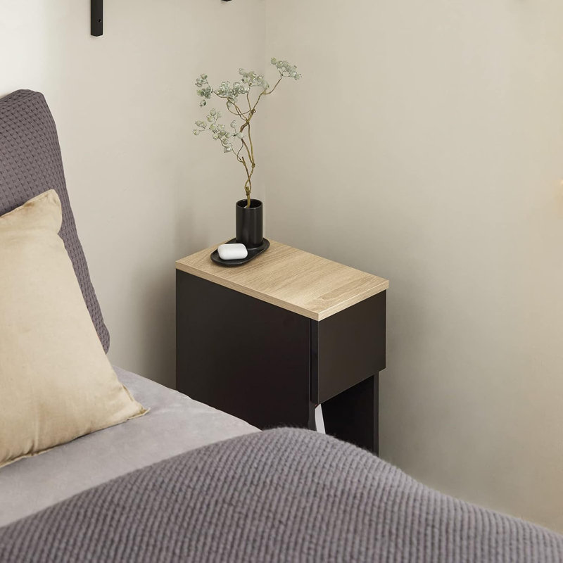 Modern End Table With Drawer, Nightstand Storage Side Table For Small Spaces, Black