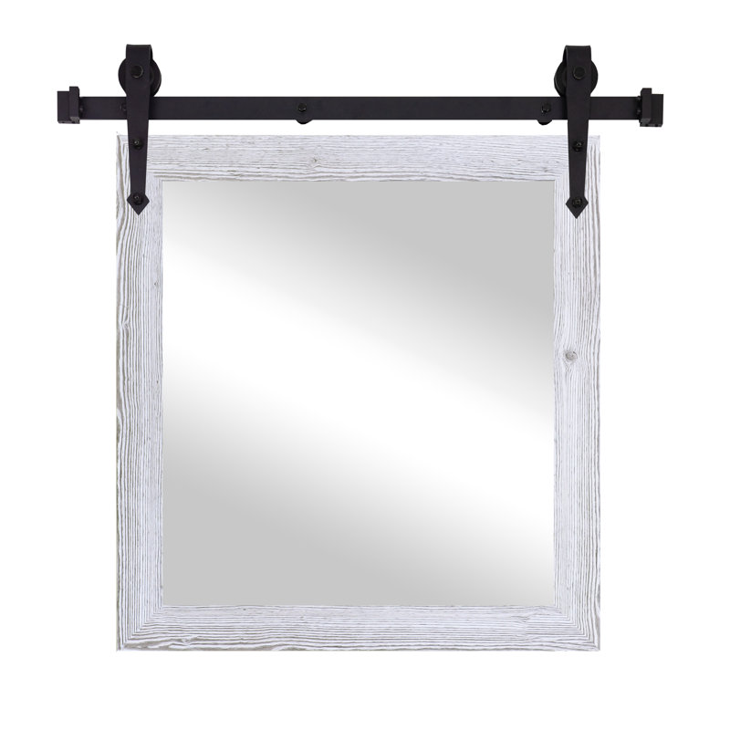 Lynd Engineered Wood Flat Mirror, 36" H x 30" W, White Washed Barnwood