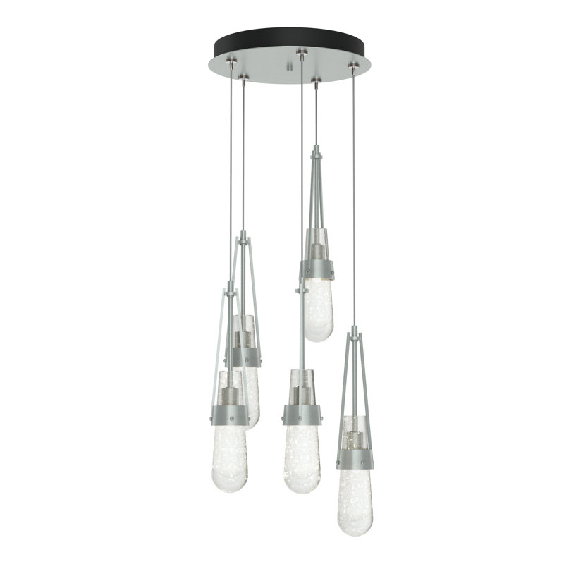 Luminaire suspendu 5 lumières Link, Verre antique transparent, Standard: 19 po à 80 po, Platine rétro