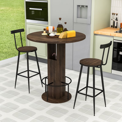 3-Piece Dining Table with Bar Table and Stools Set