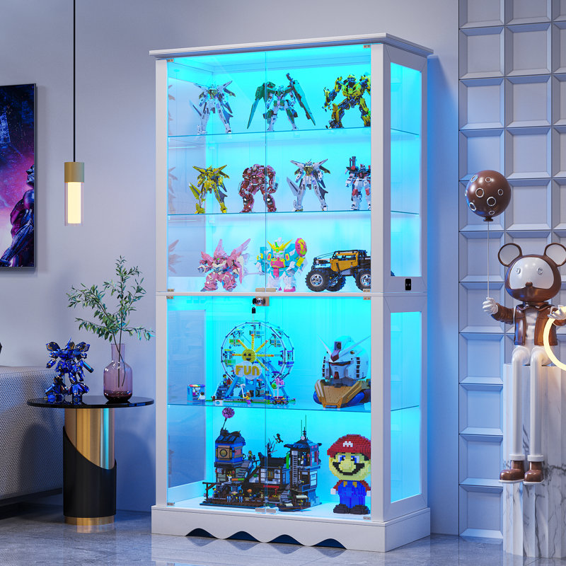 5-Tier Glass Display Cabinet with Tri-Color Sensor Light  and Lock, White