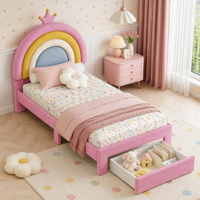 Upholstered Rainbow Design Bed, Velvet Princess Platform Bed