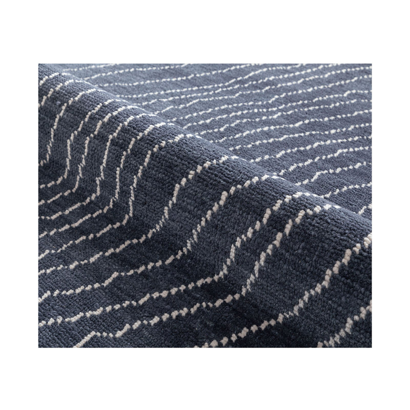 Wool Abstract Area Rug in Navy/White, Runner 2'6" x 7'