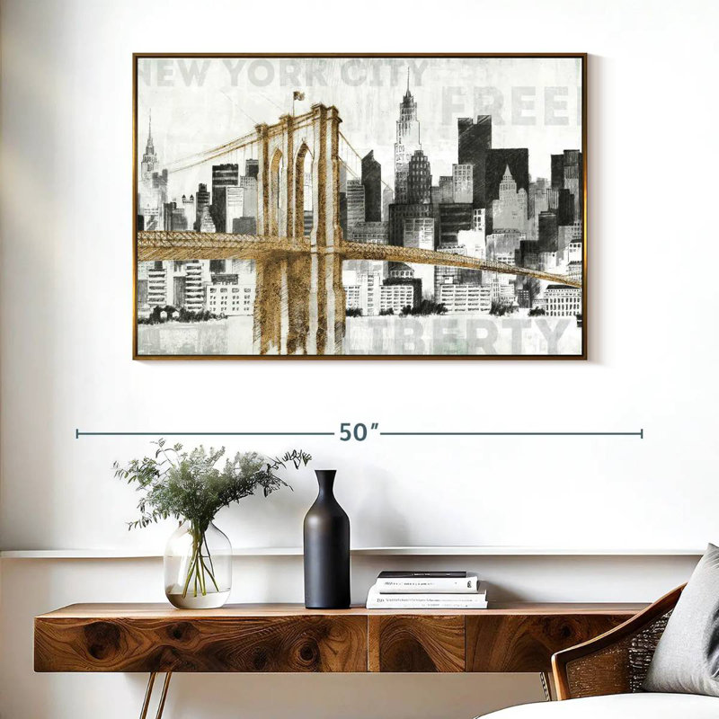 New York Skyline I, Cadre flottant doré, 40 po x 27 po