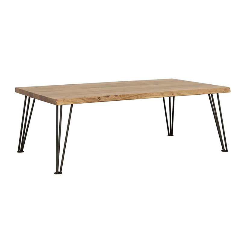 Natural And Matte Black Coffee Table With Hairpin Leg