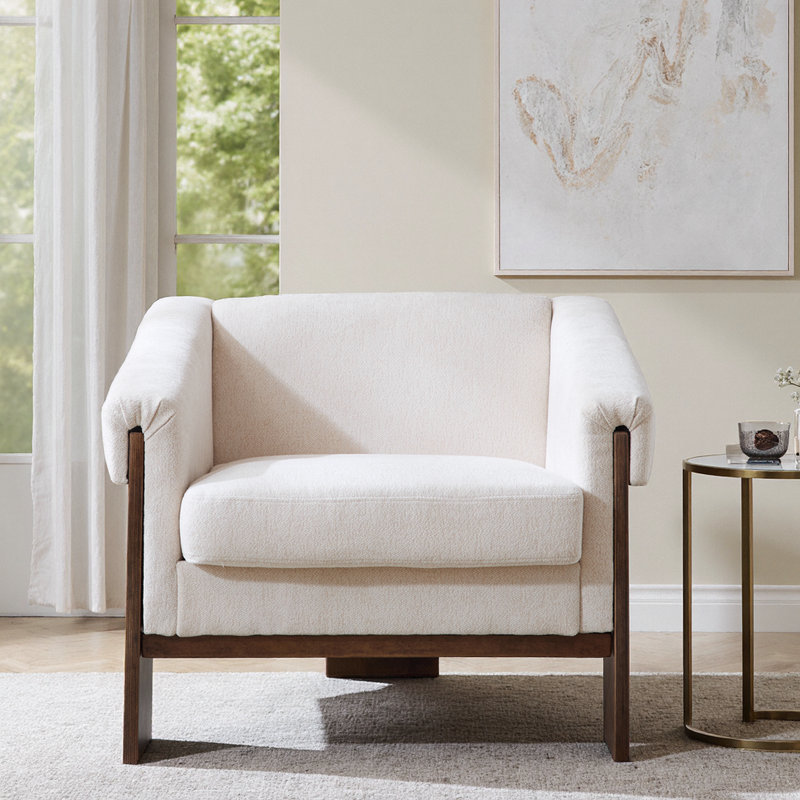 Chaise d'appoint en tissu beige Mid-Century Sierra, Tissu beige