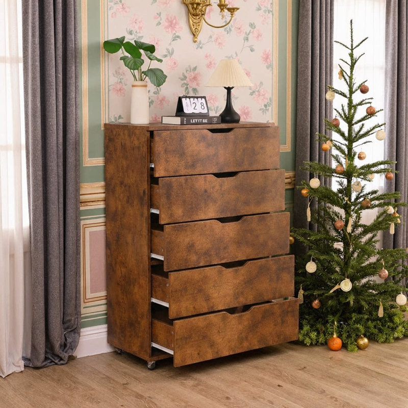 Armoire mobile à 5 tiroirs avec commode sur roulettes à roulettes pour garde-robe de chambre à coucher, organisateur de tiroir large, l 30,71 po x P 15,75 po x H 44,49 po