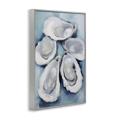 Five Oyster Shells Gray Framed Giclee Art by Petal Prints Design