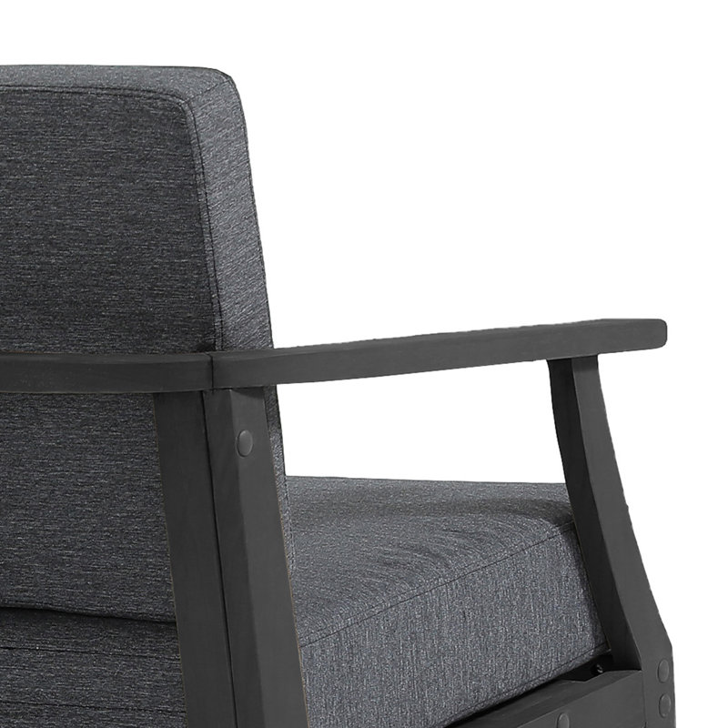 Clinkscales Solid Wood Teak Outdoor Loveseat With Cushion And Arms, Dark Gray, Black