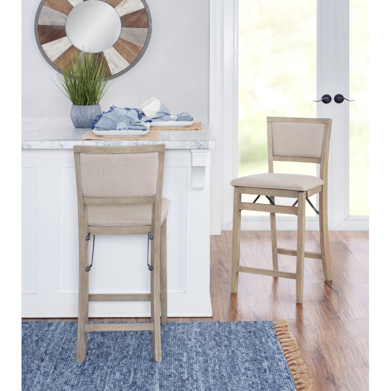 Phaedra Foldable Counter / Bar Stool with Upholstered Seat & Back, Counter Stool (25" Seat Height), Greywash Polyester