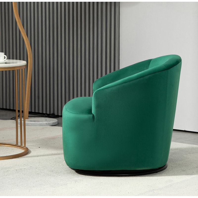 Barrel design 360 degree swivel Chair, Green Velvet