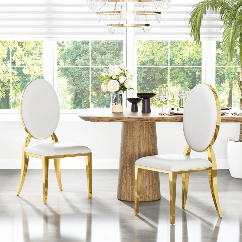 Chaise moderne en similicuir , Doré, Blanc