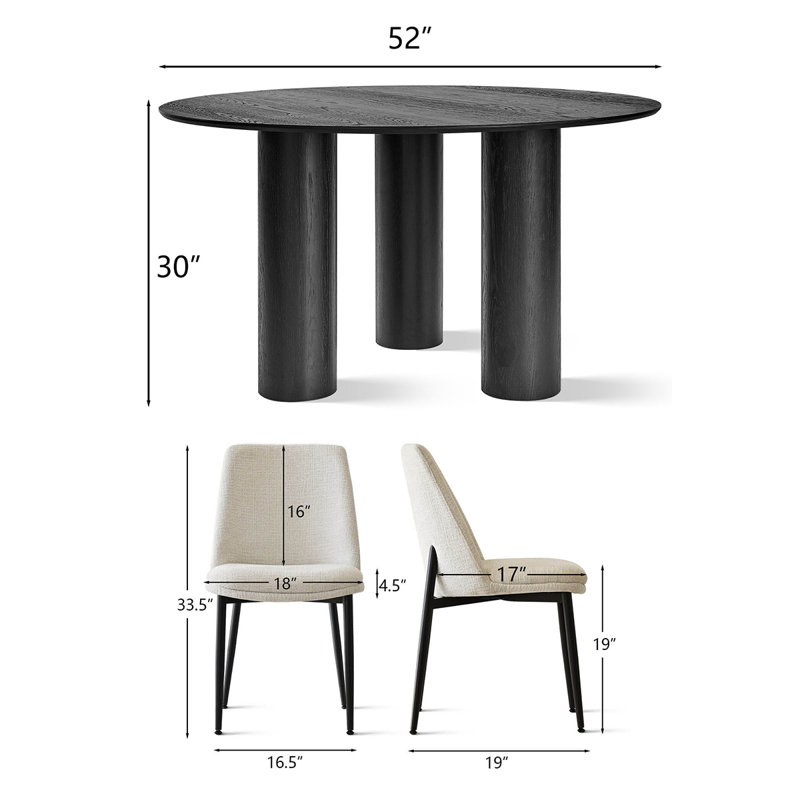 Modern 5-Piece Round Dining Set With Multi-Pedestal Base Table And Upholstered Side Chairs, Beige