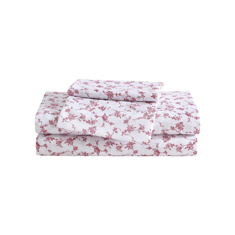 Betsey Johnson Printed Novelty Sheet Sets, Floral Toile Pink, Full Sheet Set with 2 Standard Pillowcases