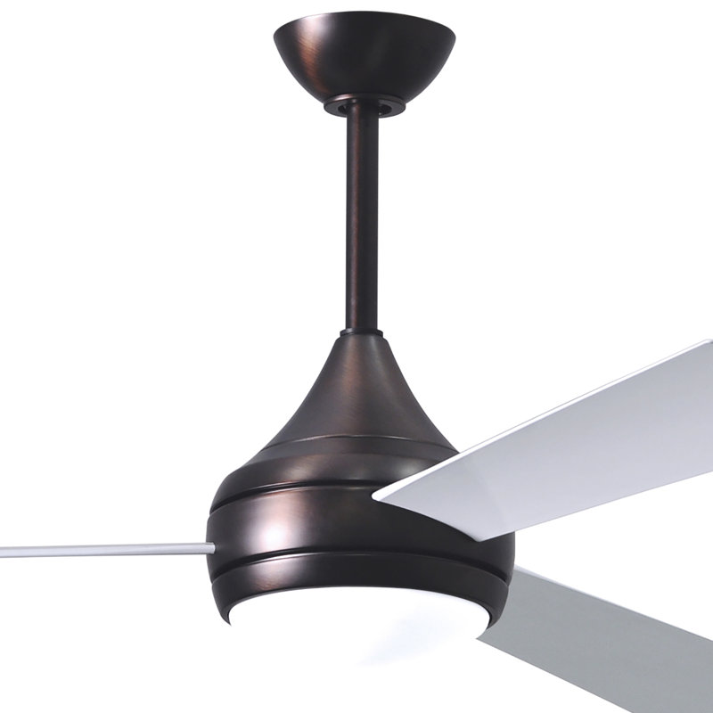 Donaire LED Outdoor Downrod Ceiling Fan, Brushed Bronze, Gloss White