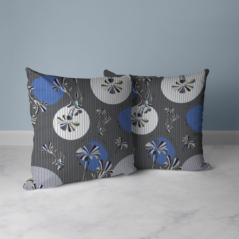 Coussin décoratif réversible intérieur / extérieur Circular Garden, H 20 po x l 20 po, Bleu / gris / multicolore