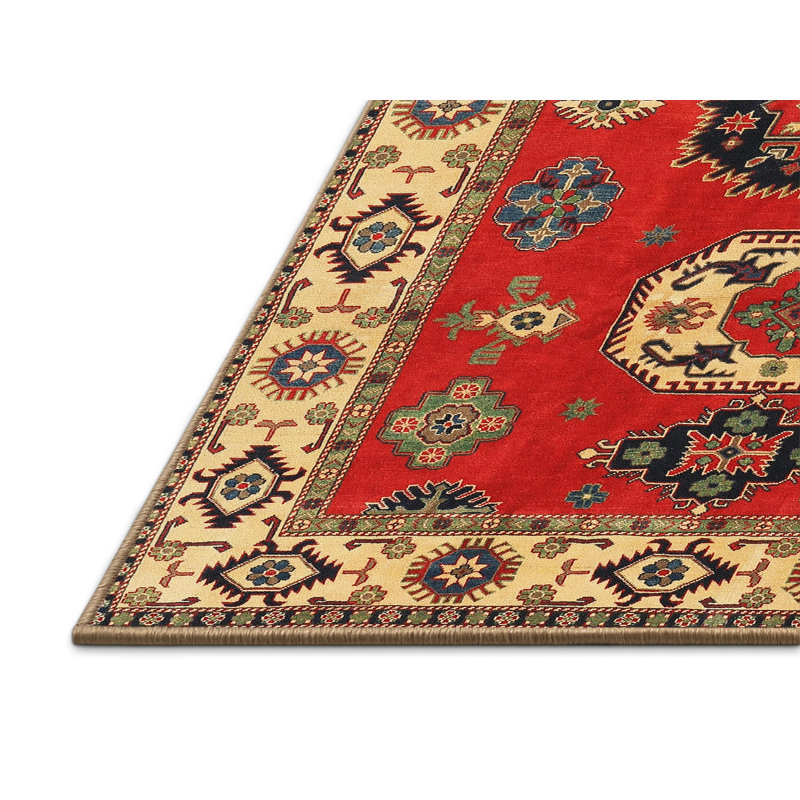Tapis rouge/vert traditionnel Asaph, Rectangle 2 pi x 4 pi