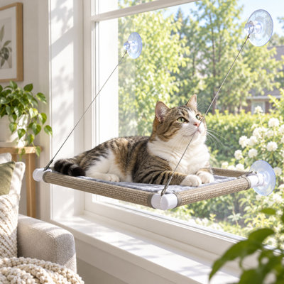 Hamac de fenêtre pour grand chat avec ventouses puissantes, tapis imperméable et housse en flanelle