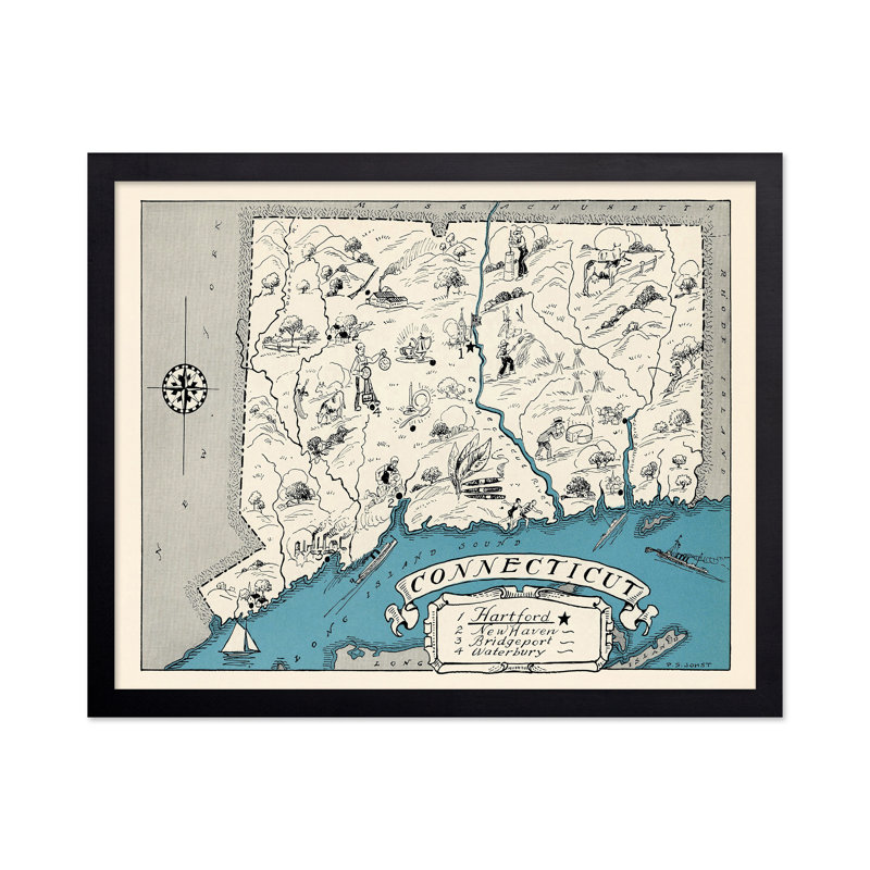 Carte illustrée du Connecticut, Sans cadre, Affiche, H 24 po x l 32 po