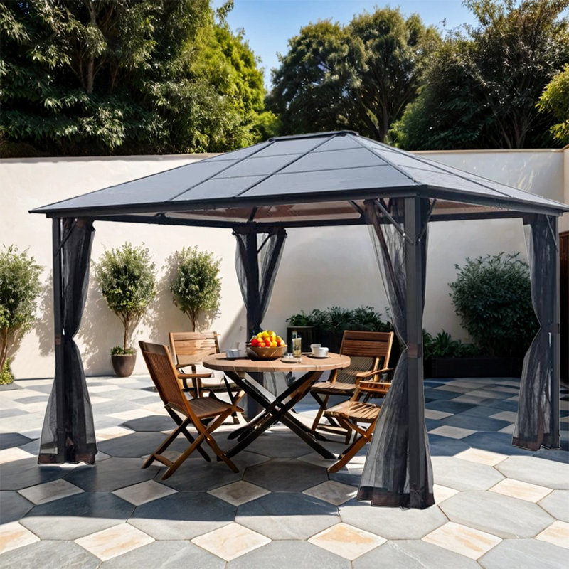 10x12 Hardtop Metal Gazebo with Mosquito Nets,Galvanized Steel Frame and Polycarbonate Roofing