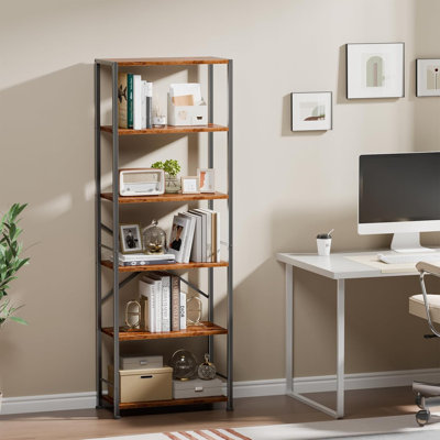 Tall Wide Industrial Open Bookcase, Storage Display Shelves, Book Shelf Organizer Unit for Living Room Home Office Bedroom