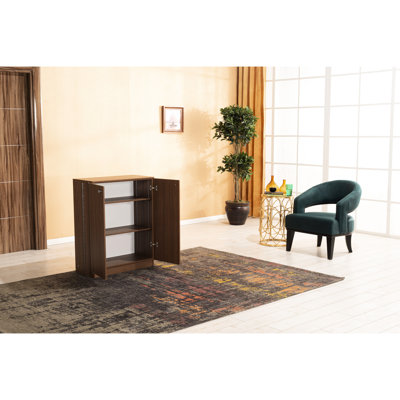 Étagère à chaussures à 3 niveaux, en bois, noyer, 27 po de profondeur x 36 po de largeur, 13 po de hauteur, 35 lb de rangement en noyer, 27,3 po 35,52 12,67 34,84 lb