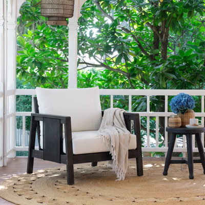 Calera Modern Coastal Acacia Wood Outdoor Club Chair with Outdoor Mesh Accents and Water-Repellent Cushions