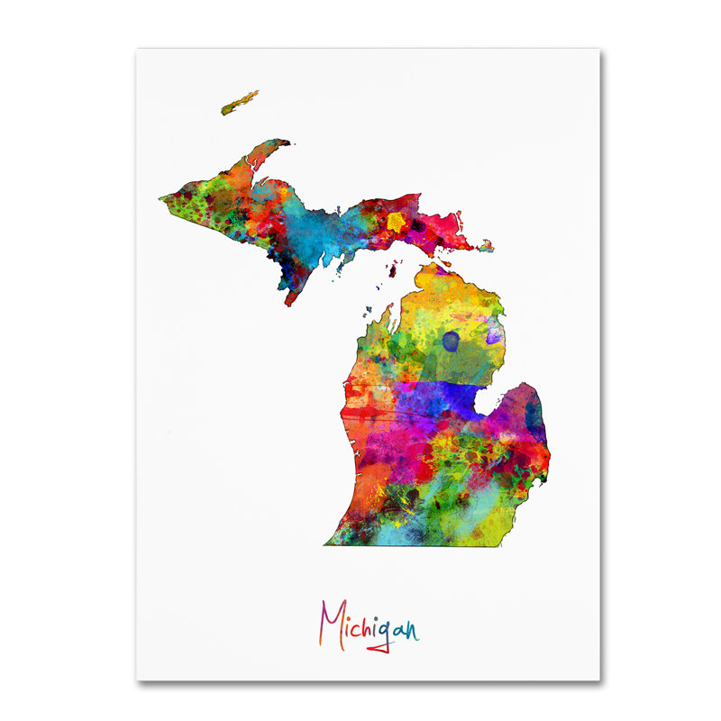 « michigan map », reproduction d’impression sur toile tendue, H 32 po x l 24 po x P 2 po