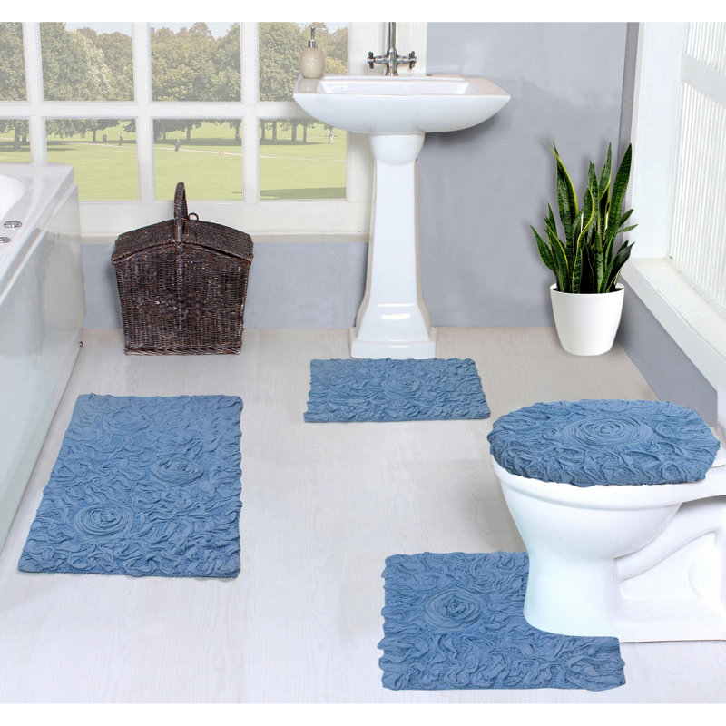 Alamanno 4 Piece Bath Rug Set, Sky Blue