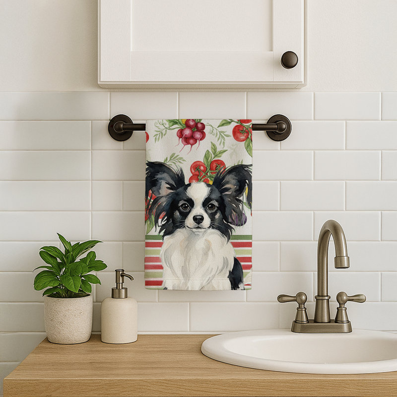 Black and White Papillon Vegetables Kitchen Towel, Black/White Papillon