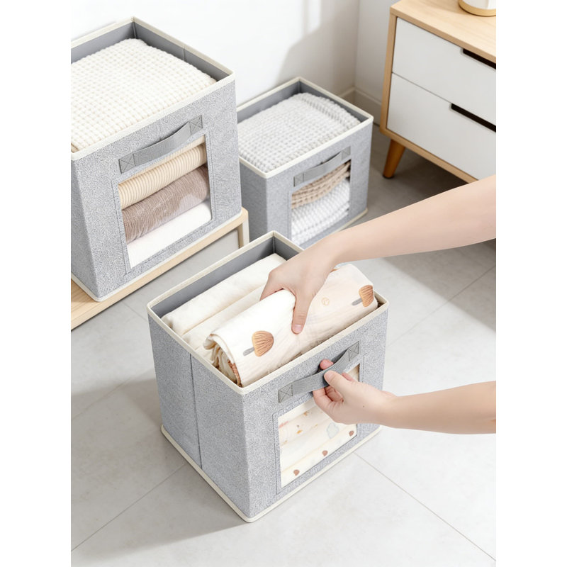 Foldable Fabric Storage Cubes With Clear Window And Handles, 11 Inch Decorative Organizer Bins For Shelves, Closet, And Home Organization, Set Of 10