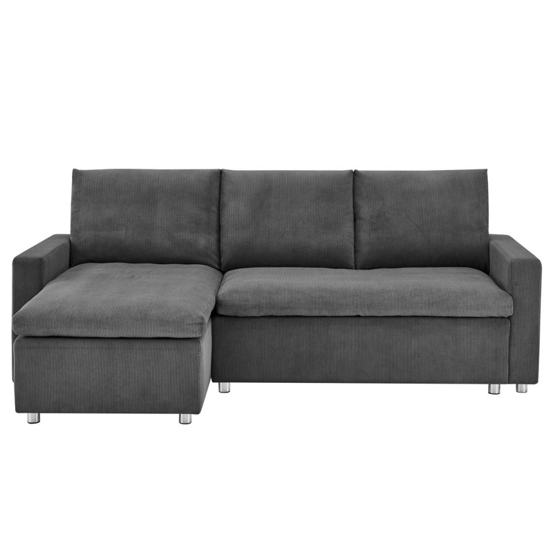 Lit en L en velours côtelé gris avec fonction escamotable et housses lavables, Gris