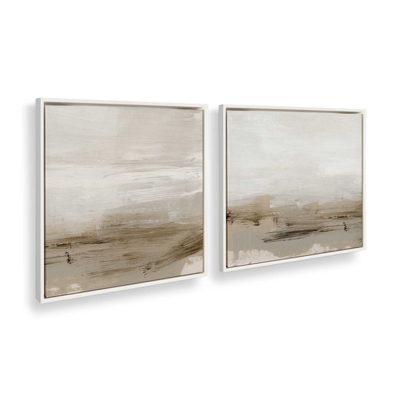 Ensemble de 2 lignes de terre subtiles, H 25 po x l 50 po, Cadre flottant blanc opaque