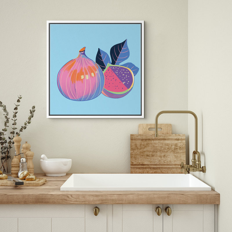 «Vibrant Blue Purple Fig Fruit Modern Kitchen Decor Colorful Photo Wall Art», reproduction d'art sur toile, Blanc