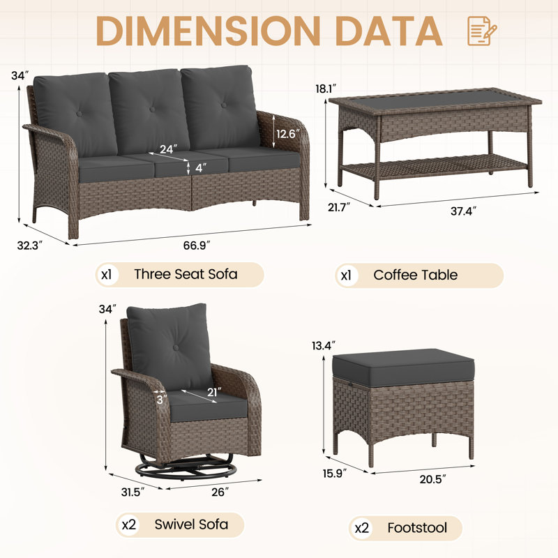 Ensemble de conversation d'extérieur pour 5 personnes Jeri, Gris, Gris