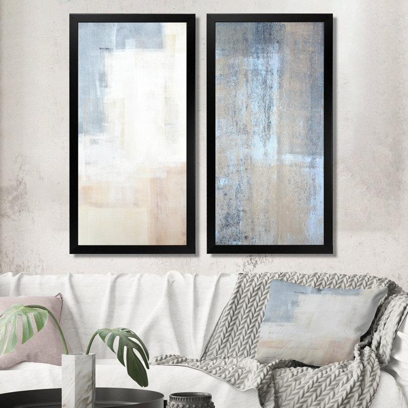 Ensemble de 2 peintures sur toile - "Grey rencontre beige", art abstrait V, H 40 po x l 40 po x P 1 po, Cadre photo noir