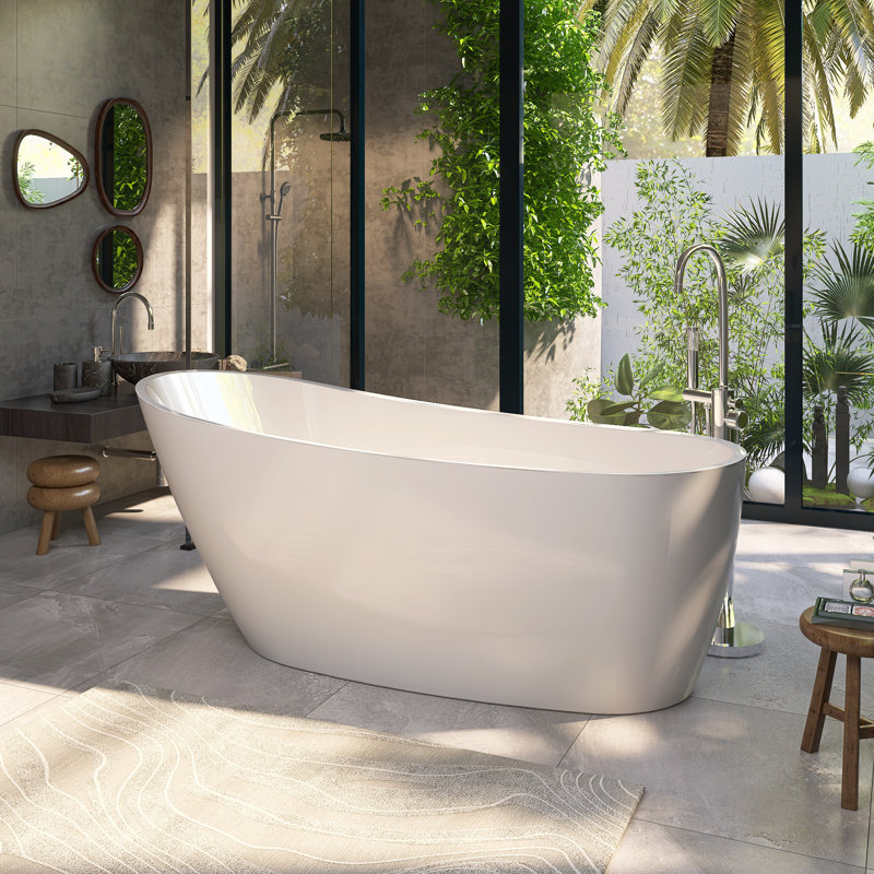 Baignoire de trempage en acrylique autoportante 67 po. X 29 po. Blanc lustré, L 67 po x l 29 1/8 po x H 27 1/2 po