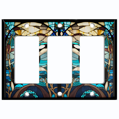 Metal Light Switch Plate Outlet Cover (Cute Shamu Glass Art Print - Triple Rocker)