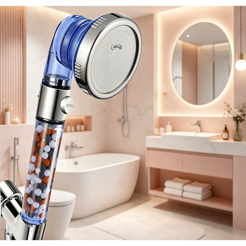 High Pressure Filtered Shower Head, 4-Mode Handheld With Power Spray, 3-Stage Mineral Filtration (Chlorine & Fluoride Removal), 59" Stainless Steel Hose, For Low Pressure Homes Hard Water