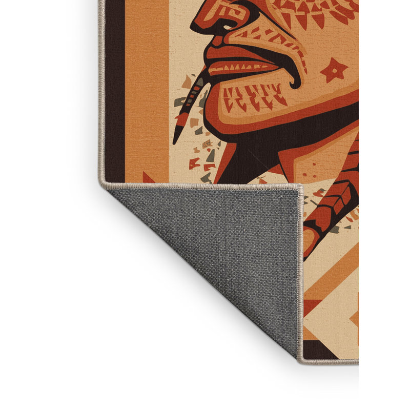Soft Plush Athanas Olmec Stone Mask Warrior Classic Block Print Area Rug in Brown – Beige Binding, 8x12