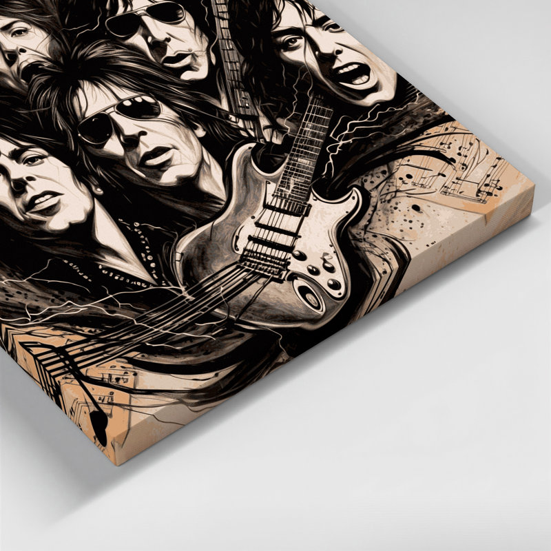 «Music Rock and Roll», icônes d'art sur toile beige, H 12 po x l 12 po