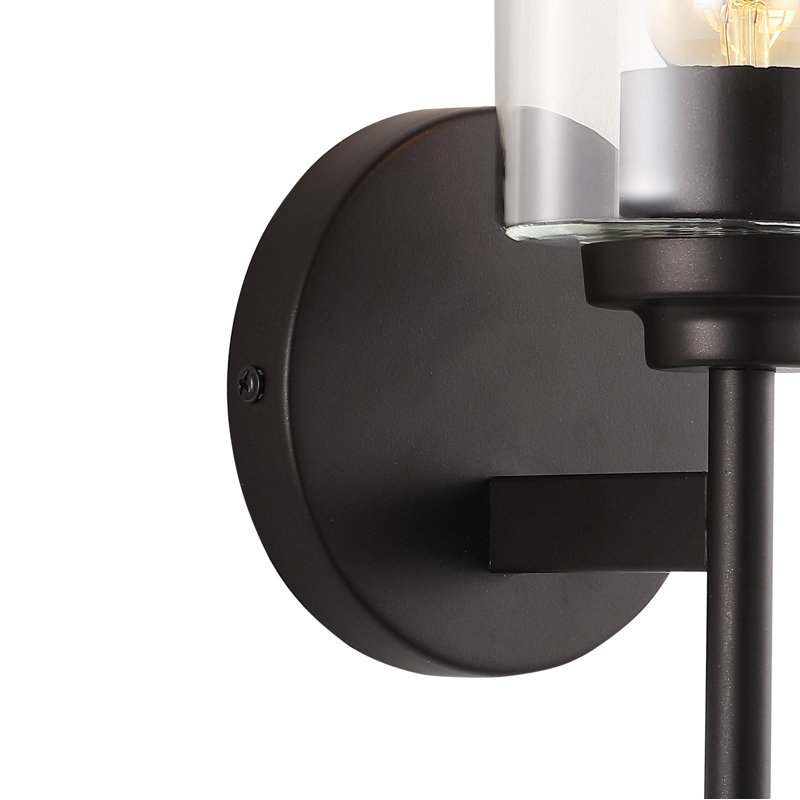 Demitri 13" 1-Light Farmhouse Industrial Metal/Glass Cylinder LED Sconce, Oil Rubbed Bronze