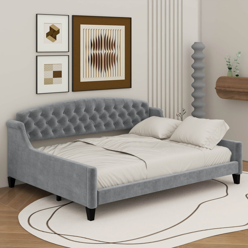 Lit de jour double capitonné de luxe moderne, Gris