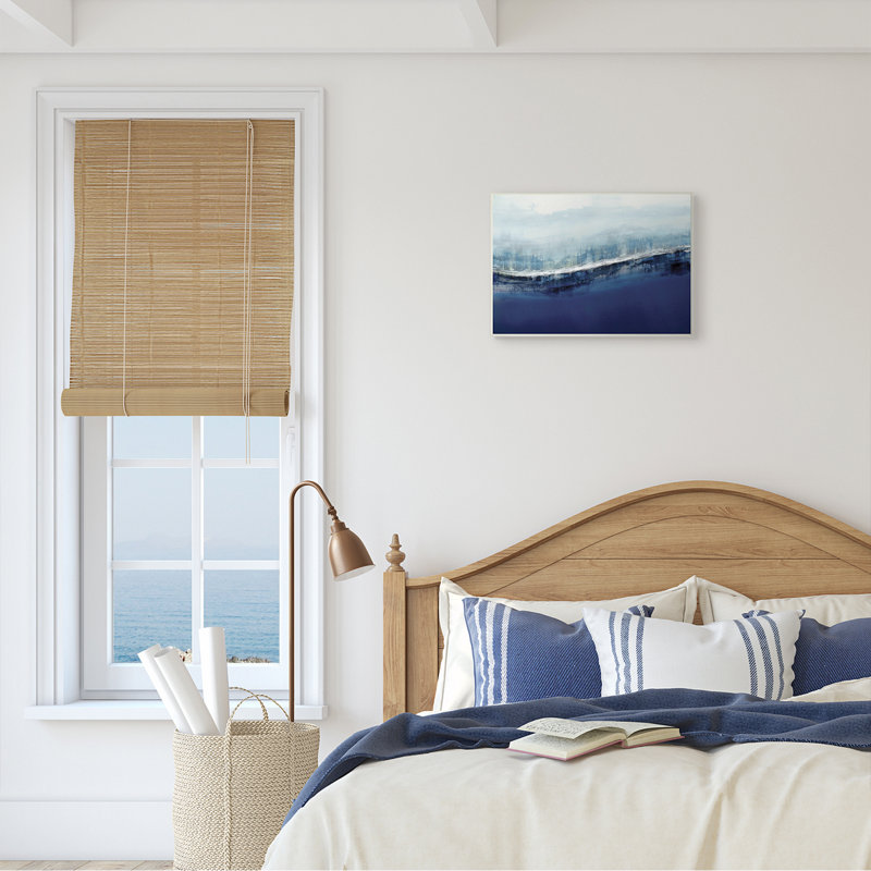 Abstrait vagues océaniques bleu ciel orageux - Peinture, H 10 po x l 15 po, Plaque murale