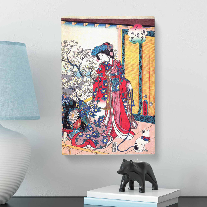 Geisha with a Cat by Utagawa Kunisada - Wrapped Canvas, 60cm H x 40cm W x 3cm D