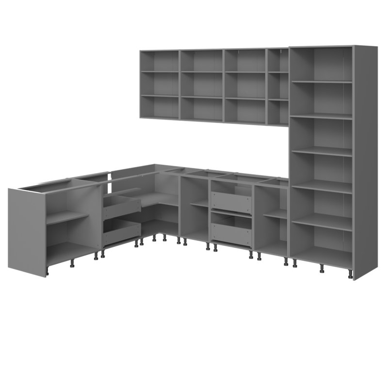 FK-HARMONY 126'' W x 96'' H Medium Density Fiberboard (MDF) Kitchen Cabinet Set Ready-to-Assemble, Black/White Gloss