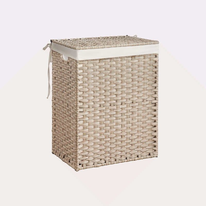 Panier à linge avec couvercle PE en rotin thermolaqué, paniers à linge avec 01 sacs amovibles, 100 L, Gris